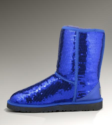 Ugg Outlet Classic Short Sparkles Blue Boots 173092