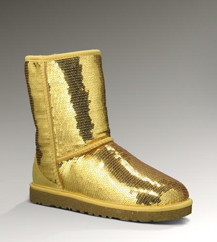 Ugg Outlet Classic Short Sparkles Gold Boots 698571