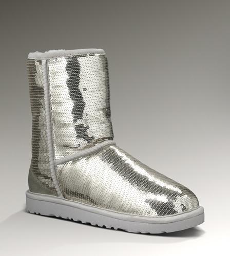 Ugg Outlet Classic Short Sparkles Silver Boots 742086