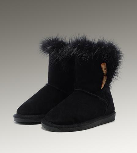Ugg Outlet Fox Fur Short Black Boots 847102