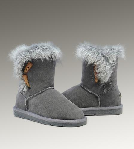Ugg Outlet Fox Fur Short Grey Boots 134089