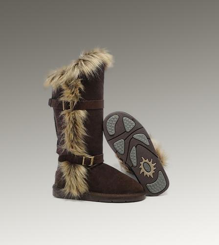 Ugg Outlet Fox Fur Tall Chocolate Boots 308746