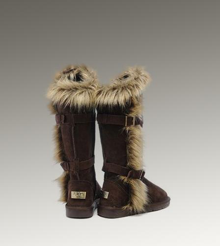 Ugg Outlet Fox Fur Tall Chocolate Boots 308746
