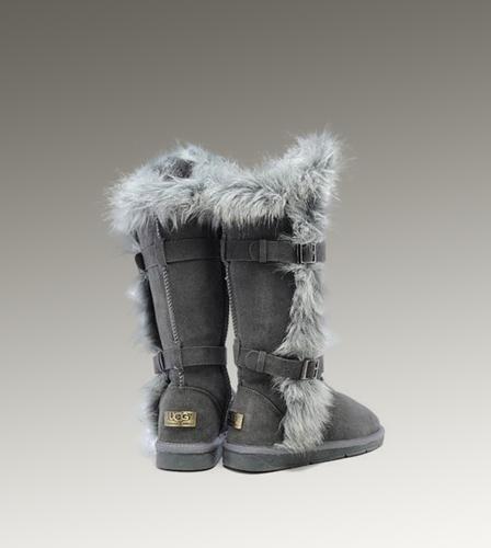Ugg Outlet Fox Fur Tall Grey Boots 925038